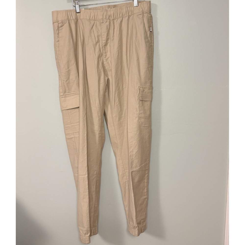 Onia Stretch Linen Blend Pants Size L  Beige Pull On Jogger Relaxed Fit $100 NWT